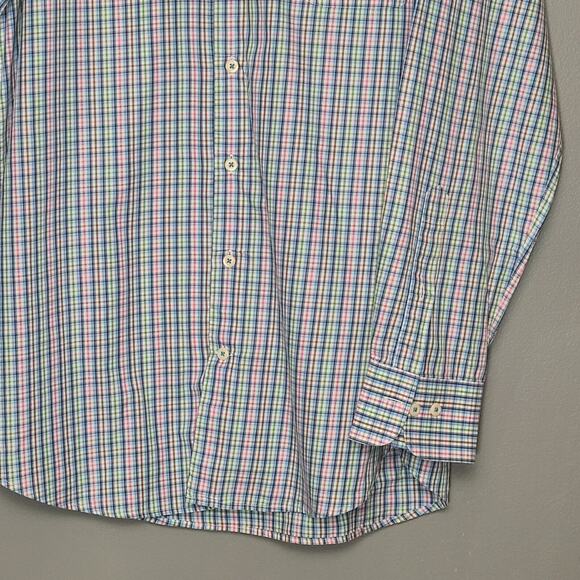 Peter Millar Men's Long Sleeve Button Up Shirt Size L Pink Blue Green Plaid - Picture 3 of 6